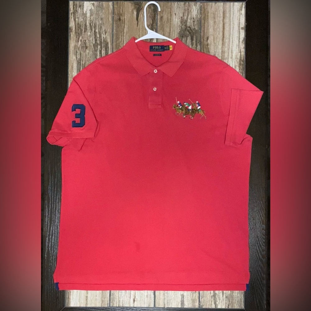 Polo Ralph Lauren Triple Pony Polo Team Shirt men’s Sz XL Red Short Sleeve#3